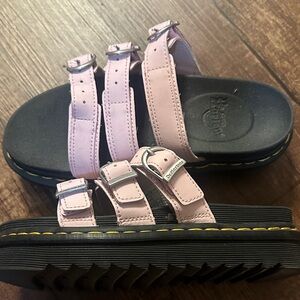 Dr. Martens Pink Triple-Strap Sandals with Black Sole